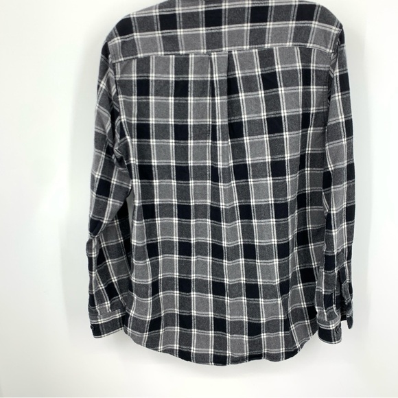 LL Bean Men Size Medium Shirt Button Down Top Black Gray Flannel Plaid Cotton - Picture 6 of 7